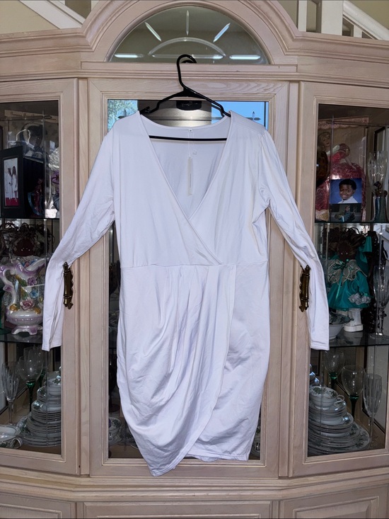 poseshe Dresses & Skirts - Classic White Long-Sleeve Wrap Dress